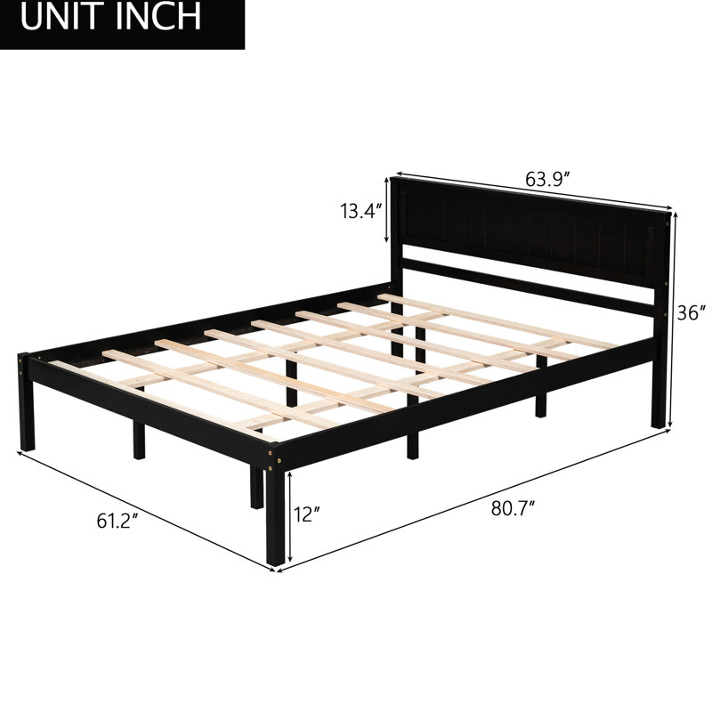 Grand lit plateforme, tête de lit, support à lattes de bois, pas besoin de sommier dans le cadre de la chambre à coucher avec finition, base robuste pour