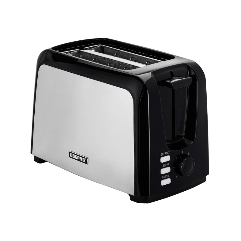 Geepas 2 Slice Bread Toaster With 7 Level Browning Control 750W, Silver, Black/Silver