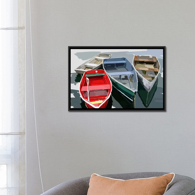 «Bold Boats I», reproduction sur toile, H 18 po x l 26 po x P 1,5 po, Toile avec cadre noir, Pas de tapis