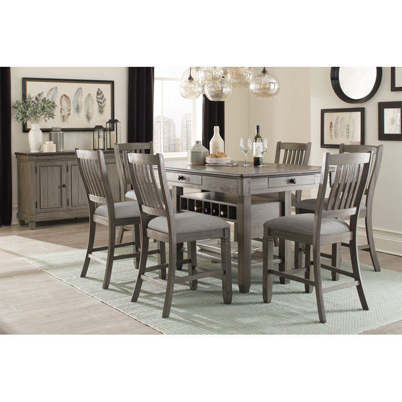 Badriya Four Leg Base Dining Set, 7, Antique Gray