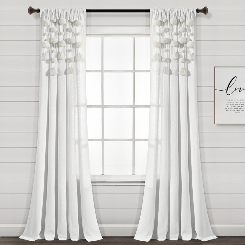 Cotton Blend Semi Sheer Curtain Single Panel, White, 52"W x 95"L