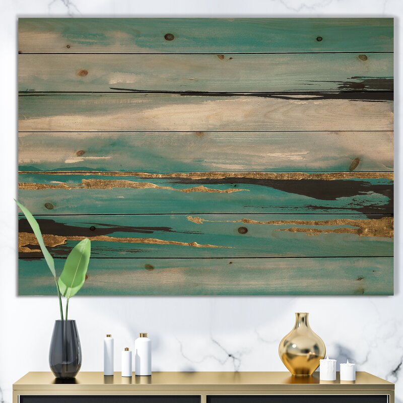 Glam Teal Watercolor I Modern & Contemporary On Wood Print