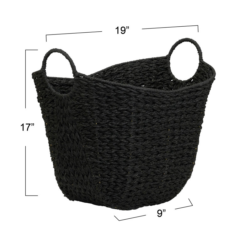 Black Woven Wicker Rectangular Storage Box with Handles