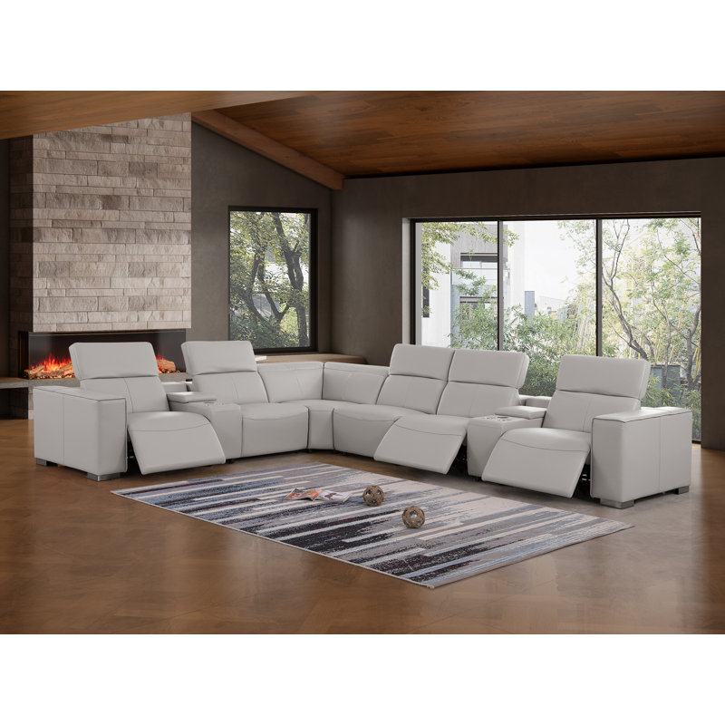 Canapé modulaire luxueux en cuir véritable 8 pièces avec 3 sièges inclinables électriques et appui-tête électrique