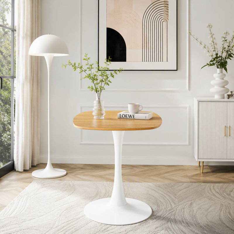 Table tulipe carrée 24 pouces avec base en métal, White+Oak