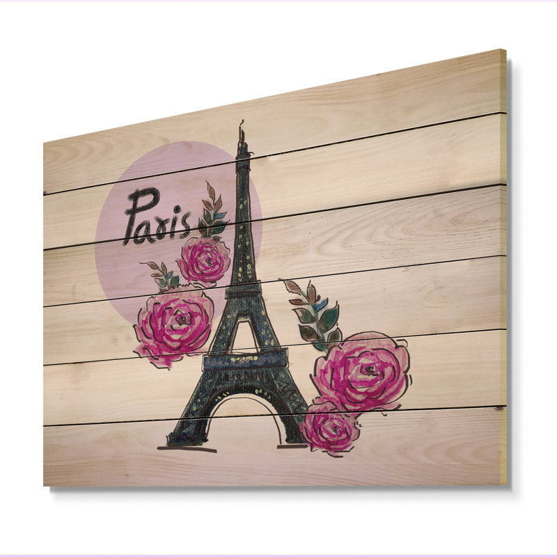 Été Paris, Tour Eiffel, peinture sur bois sans cadre, H 30 po x l 40 po x P 1 po