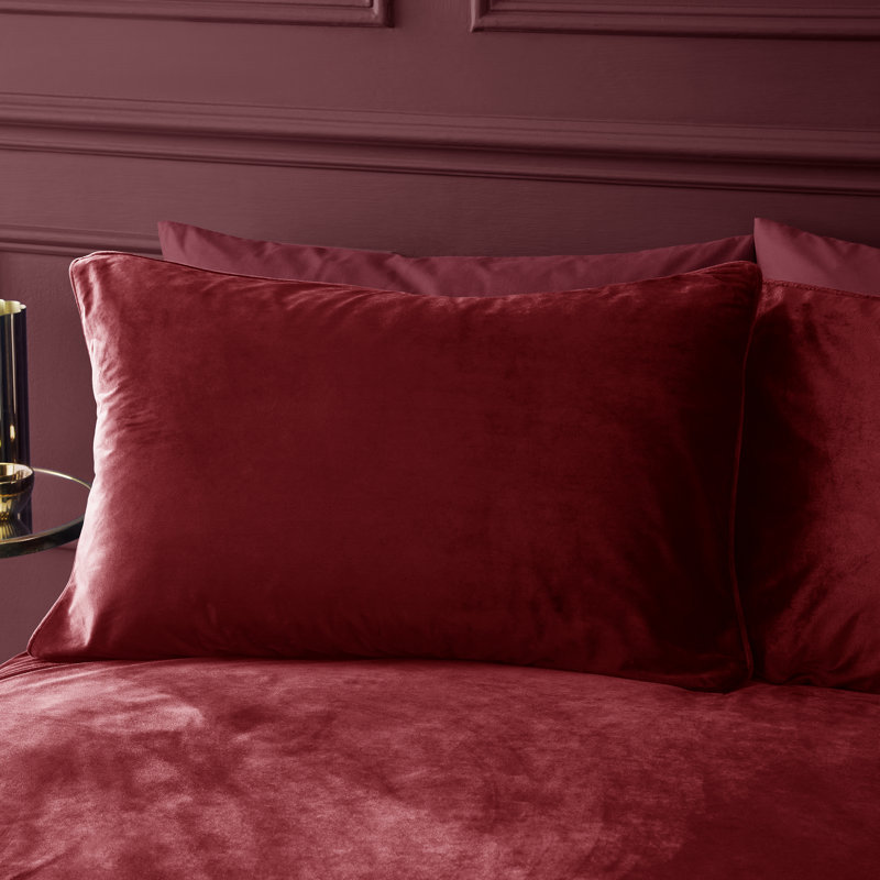 Kingsley Soft Matt Velvet Duvet Cover Set, Red, Double Duvet Cover + 2 Standard Pillowcases