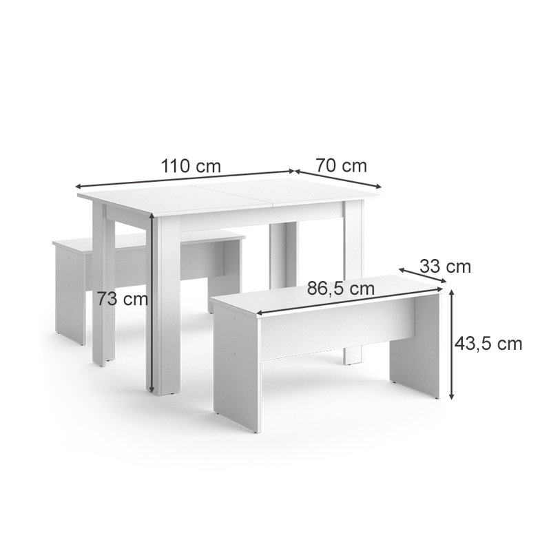 Kanerva 4 - Person Dining Set, White, White, White