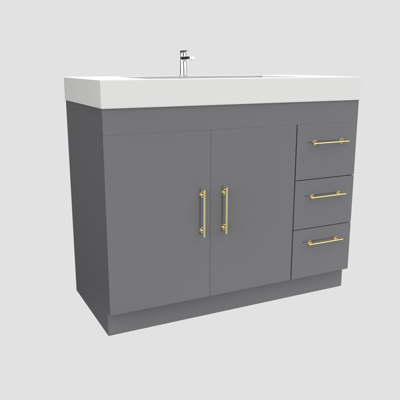 Meuble-lavabo simple 42 po avec plateau en acrylique, Gris lustré