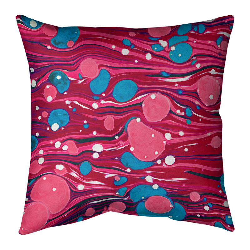 Coussin décoratif en lin tourbillons, 14 po x 14 po, Rose / Bleu, Bourre en polyester