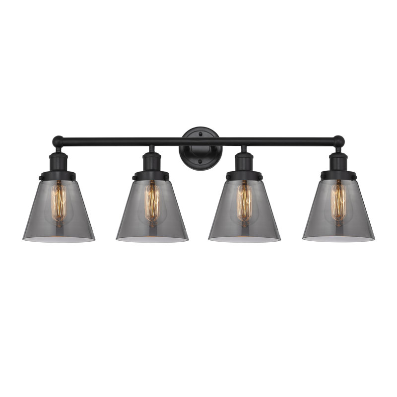 Éclairage pour meuble-lavabo de salle de bain 4 lumières Edison Cone, Noir mat, Plaqué couleur fumée