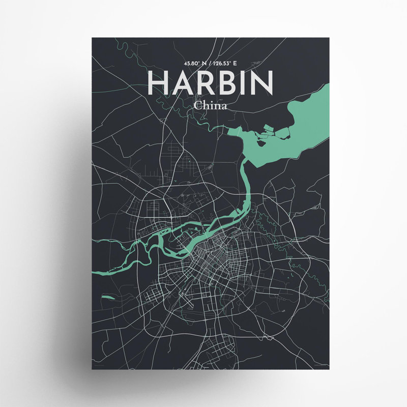 «Harbin City Map», impression, Vert / gris, H 27,6 po x l 19,7 po