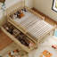 Lit plateforme simple en bois avec garde-corps des deux côtés et deux tiroirs de rangement, naturel-268305410