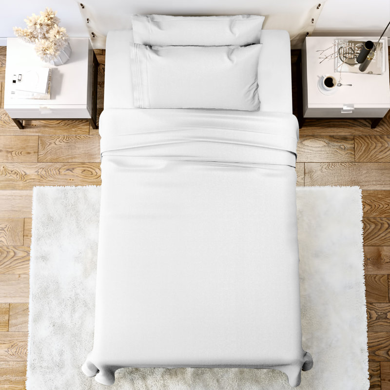 Ensemble de literie en microfibre 1800 Series, Ensemble de draps pour lit simple avec 1 taie d'or, Blanc