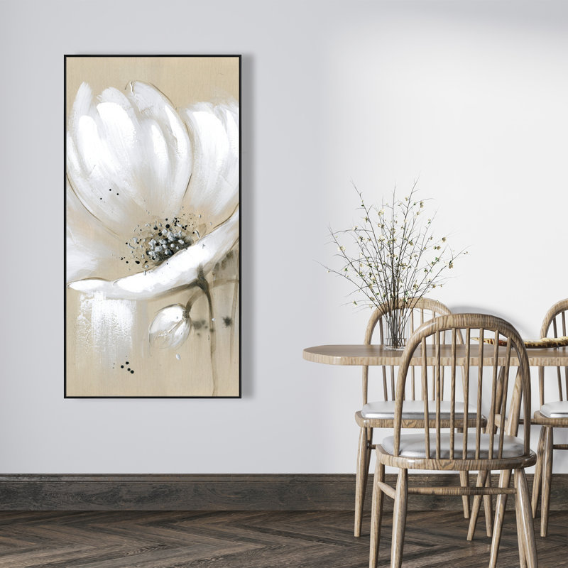 Fleur sauvage blanche abstraite - Toile encadrée pour la décoration intérieure