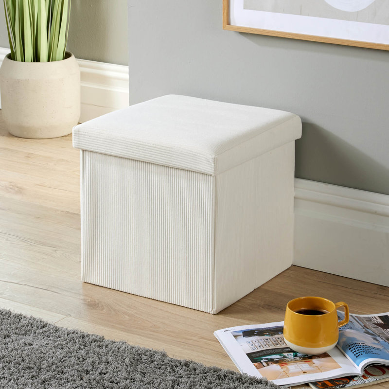 Peider 38cm Square Corduroy Fabric Storage Ottoman, Cream