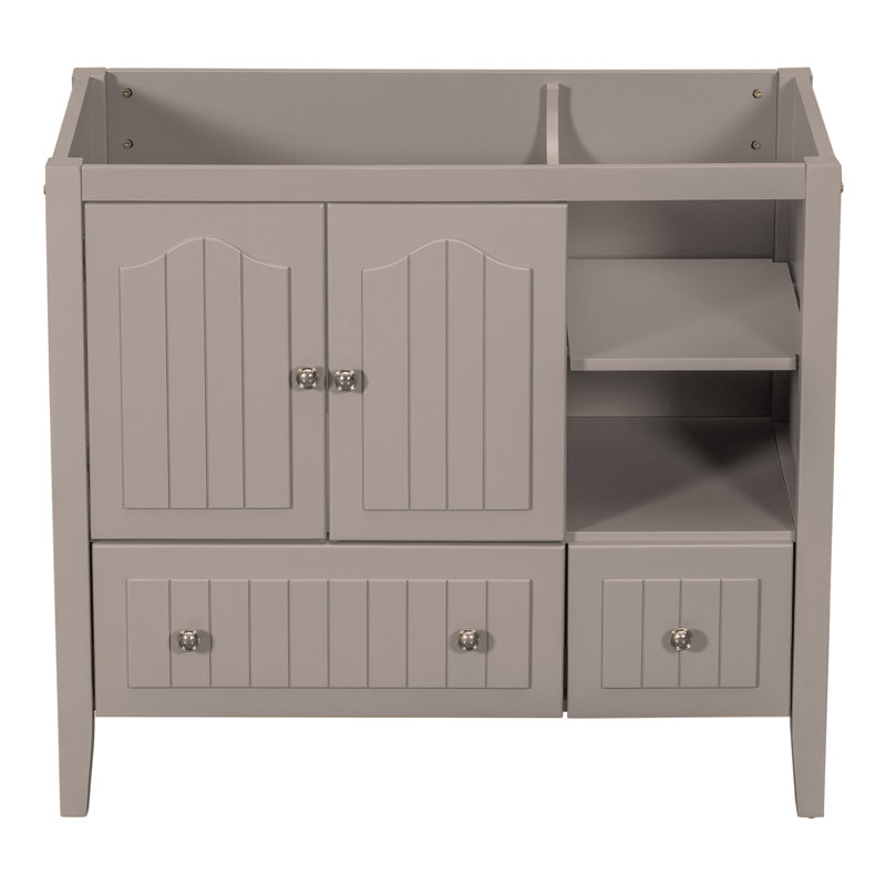 Base de meuble-lavabo 36 po seulement, structure en bois massif et panneaux de fibres à densité moyenne, gris