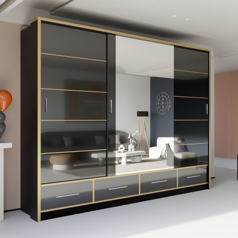 Bayardo 3 Door Manufactured Wood Wardrobe, Black