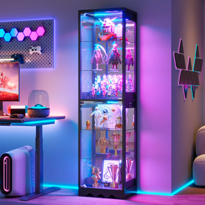 Vitrine à 6 niveaux en verre H 67,9 po x l 17,7 po avec lumières RVB