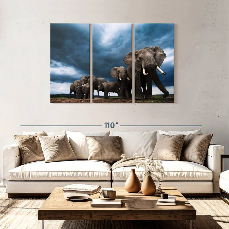 Grazing Elephants, 48" H x 74" W