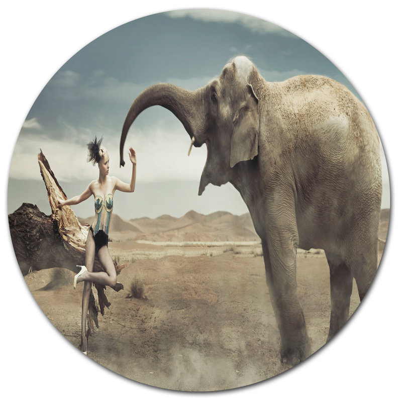 «Sexy Lady with Elephant», reproduction de photo sur métal, H 36 po x l 36 po