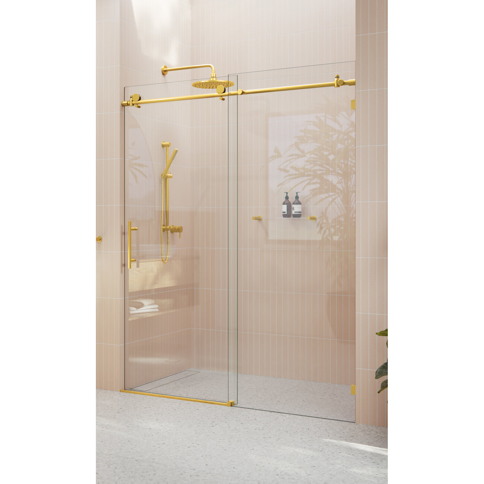 Eclipse 60" Frameless Sliding Shower Door, Satin Brass