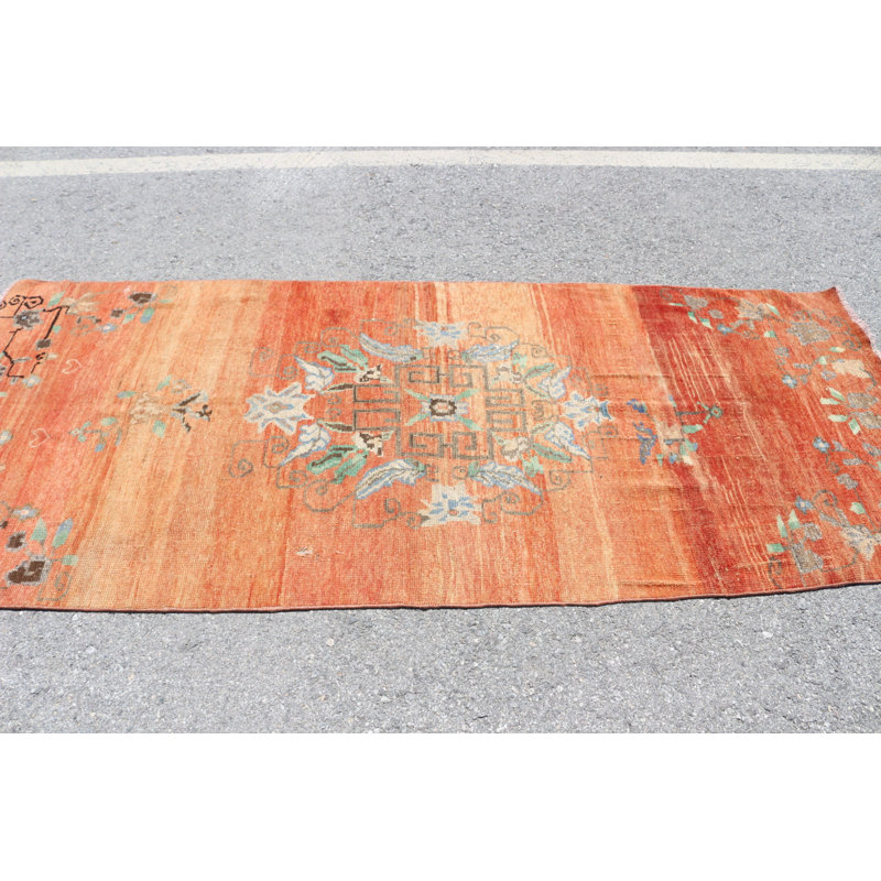 Tapis turc vintage tissé à la main en orange pour décoration intérieure et salon style bohémien