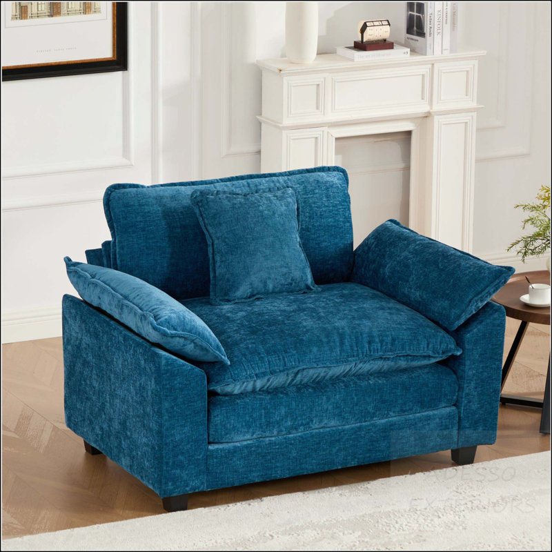 Canapé modulaire Cloud avec coussin double couche, Chenille bleue, 1 siège