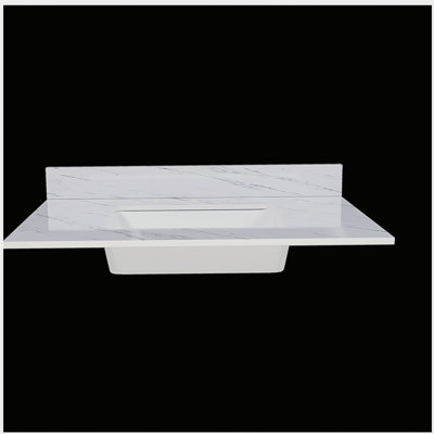 37 Inch Marble Vanity Top, White Vanity Top with 3 Pre-drilled Faucet Holes, Bathroom Vanity Top with Undermount Rectangular Middle Sink and 4" Height Backsplash,  Bianco Carrara Venato