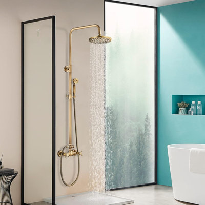 Ensemble de robinet de douche pour salle de bain en laiton antique avec douchette à pluie de 8 pouces et douchette à 2 poignées croisées en laiton massif