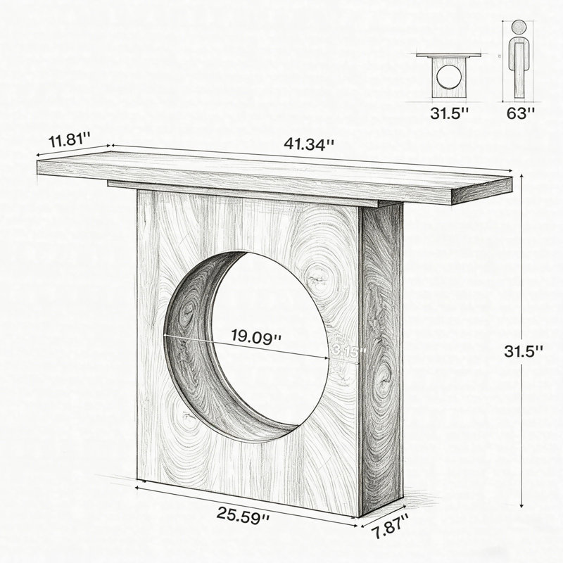41.3" Narrow Farmhouse Console Table With Round Cutout Design, Slim Entryway Sofa Table