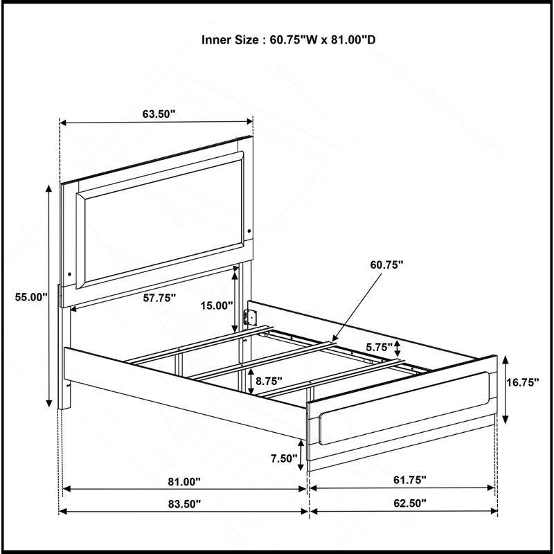 Black Wood Queen LED Panel Bed