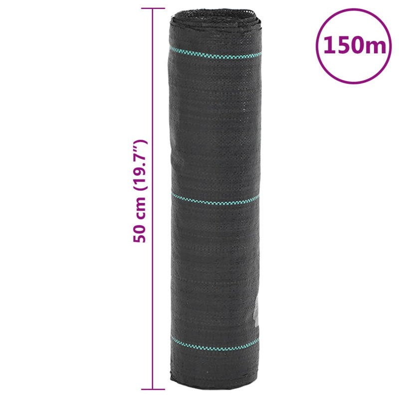 Vidaxl Weed Membrane Black 0.5X25 M PP, 15000cm W x 50cm D, Black
