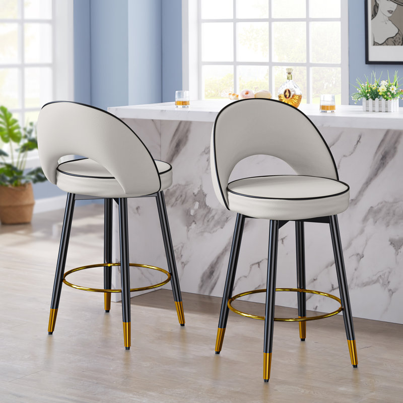 Rumery Swivel Upholstered Counter Stool with Metal Frame, Gray