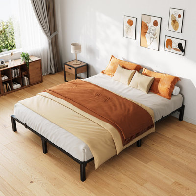 Queen Platform Bed Frame, 10" High Heavy-Duty Metal Frame with Steel Slats, 800 lbs Capacity & Under-Bed Storage