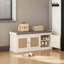 Banc de rangement pour chaussures avec portes en rotin tissé, banc de chaussures avec coussin-1002640381