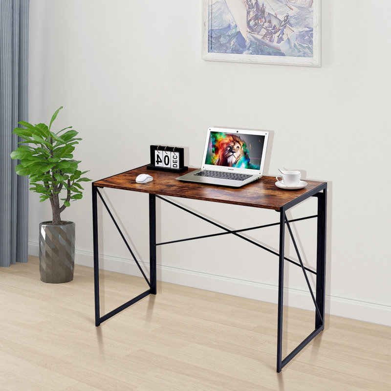 Arkham Metal Base Writing Desk, Vintage Brown/Black