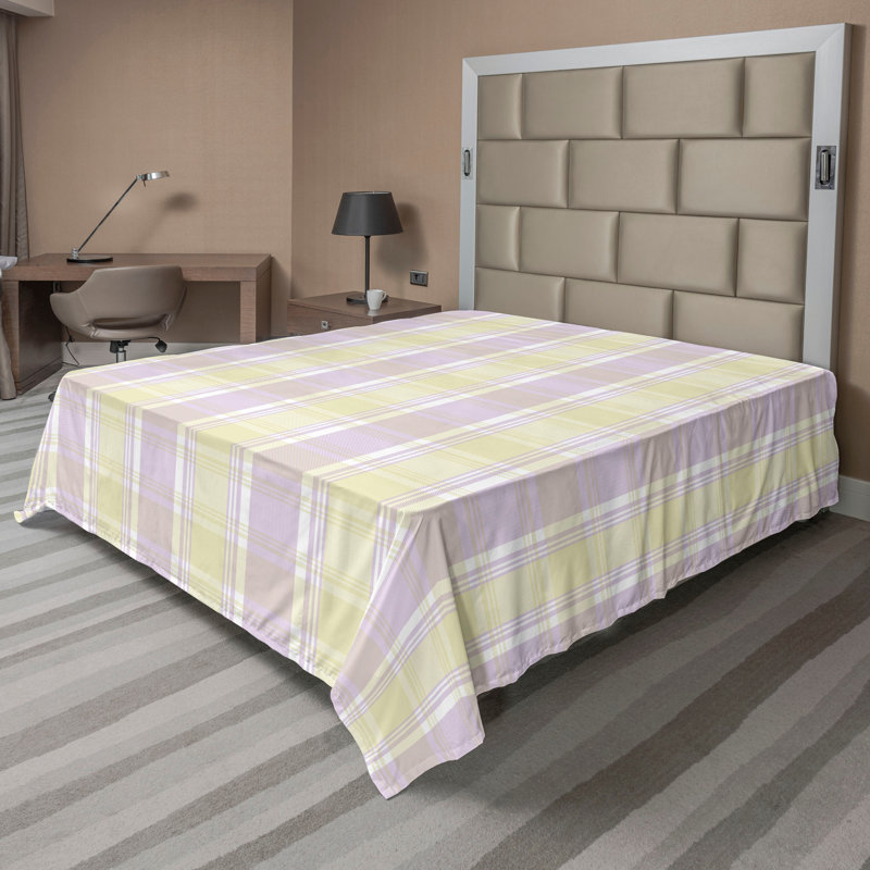 Drap plat moderne de style bohème Ambesonne, Drap plat de taille très grand, Pastel Purple/Green Plaid