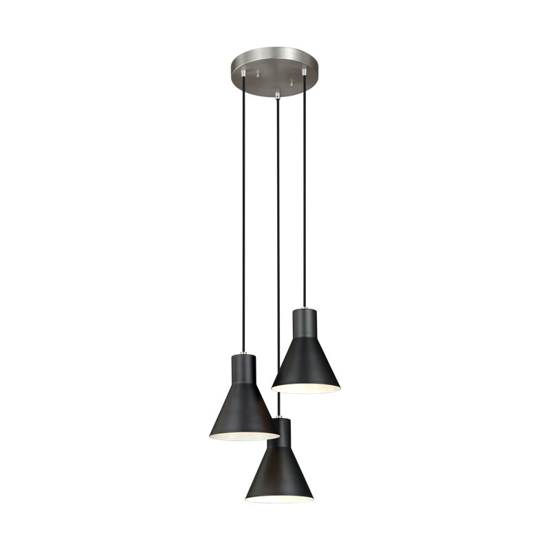 Luminaire suspendu conique à 3 lumières Byers, Oui, Nickel brossé
