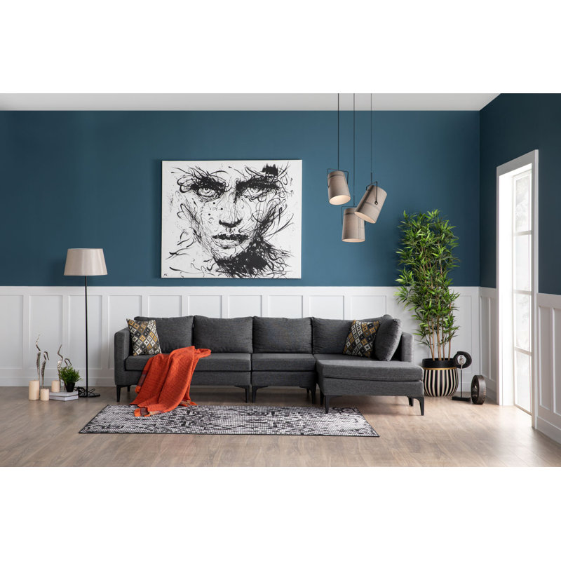 Velvet L-Shaped Sectional Right Hand Facing, Black Velvet