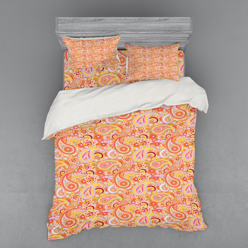 Ensemble de housse de couette orange traditionnel en microfibre, Housse de couette grand + 3 pièces supplémentair