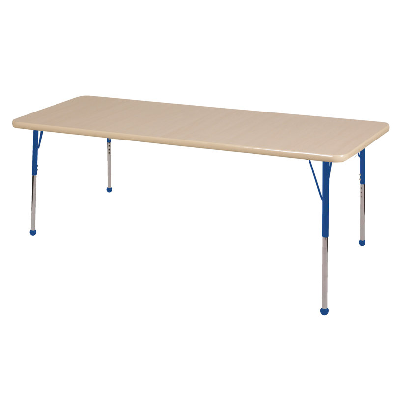 Table d'activité rectangulaire à hauteur réglable en forme de T, 36 po x 72 po, Érable / Bleu, Roulement à bille standard