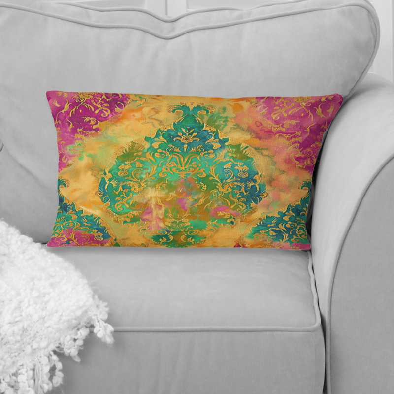 Coussin lombaire Boho III vert et jaune