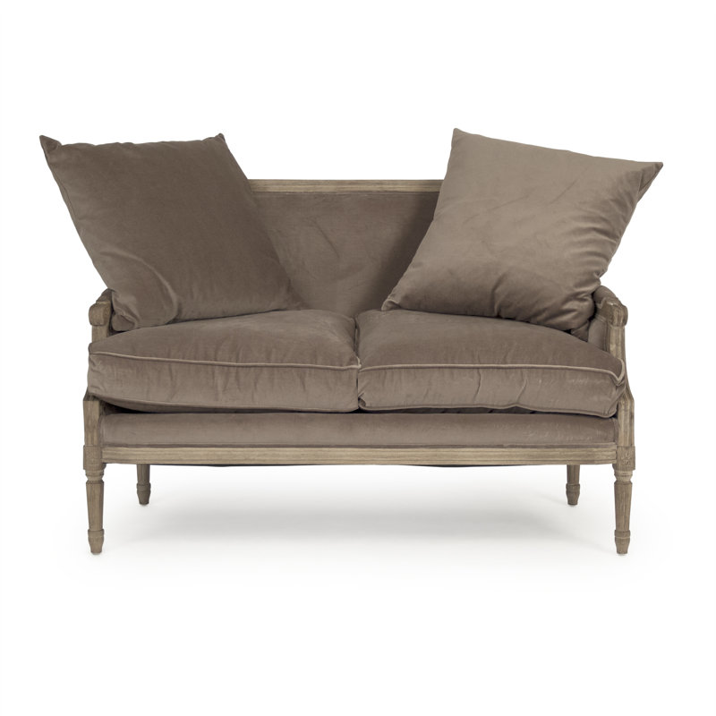 Louis Velvet Loveseat, Limed Gray, Gray Linen