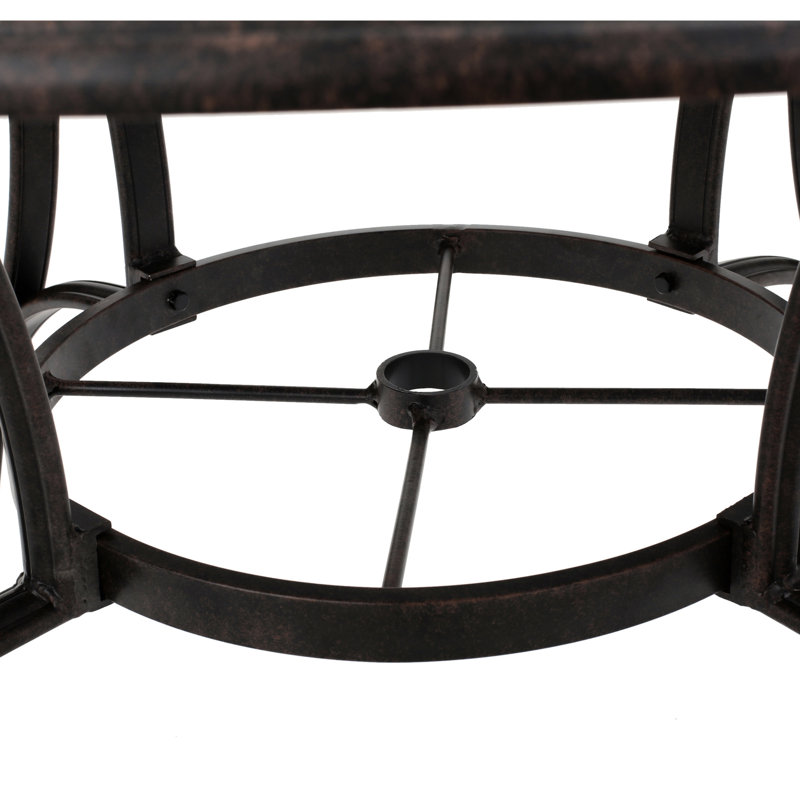 Table de salle à manger extérieure en fonte d'aluminium bronze avec des meubles chaleureux