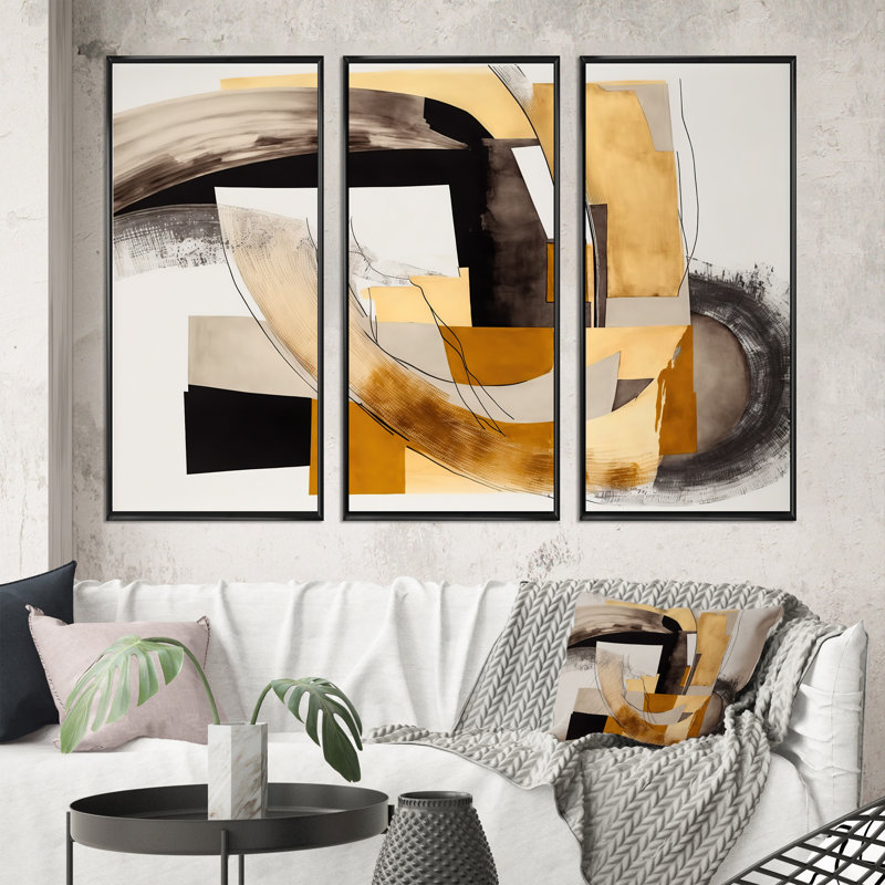Glam Art Deco Abstract IV - ensemble d'art mural moderne sur toile, Cadre noir, H 28 po x l 36 po x P 1 po