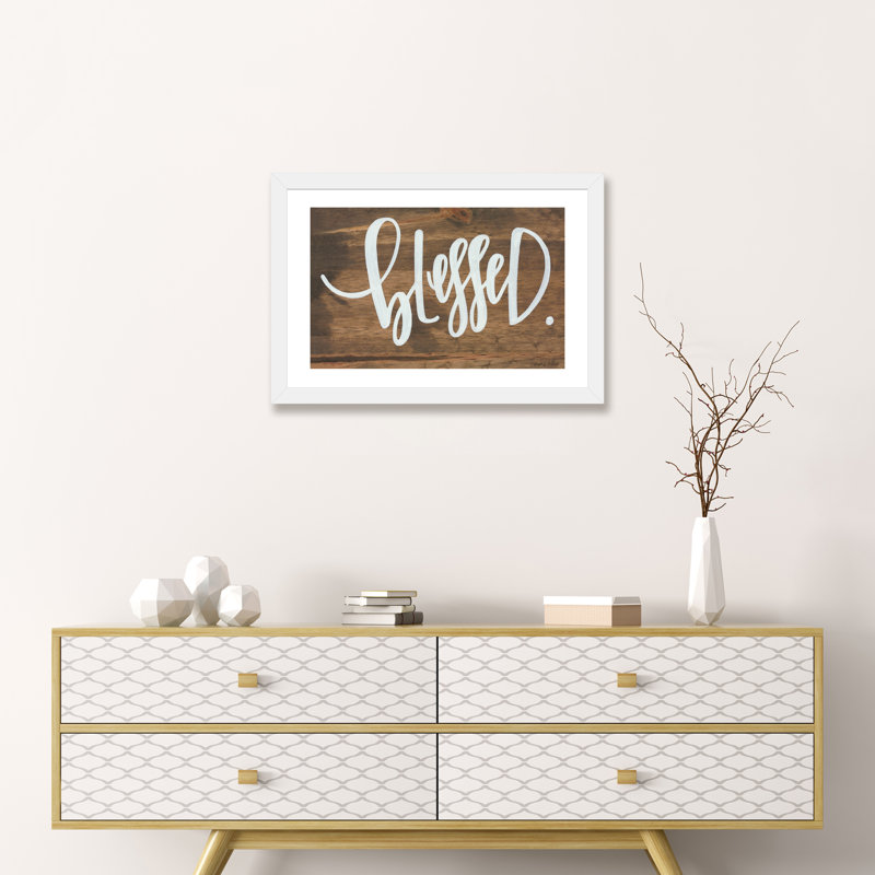 «Blessed», reproduction d'art textuel, Blanc, H 16 po x l 24 po x P 1 po, Papier encadré blanc