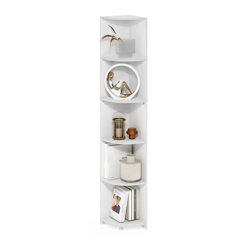 Sharee 5-Tier Corner Shelf Bookcase, Bookshelf, White, White