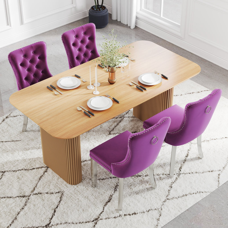 Ensemble de salle à manger rectangulaire en bois avec chaise capitonnée, 5, Mauve, Noir