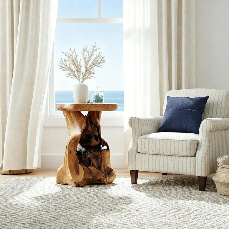 Table d'appoint sur pied en bois massif – Table d'appoint rustique et table basse pour salon et chambre